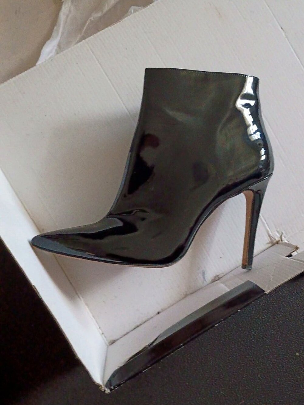Black shiny ankle bootie